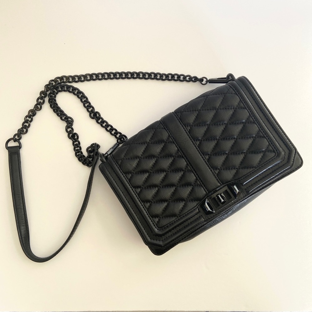 Rebecca Minkoff Black Jumbo Love Quilted Leather Crossbody Purse Bag